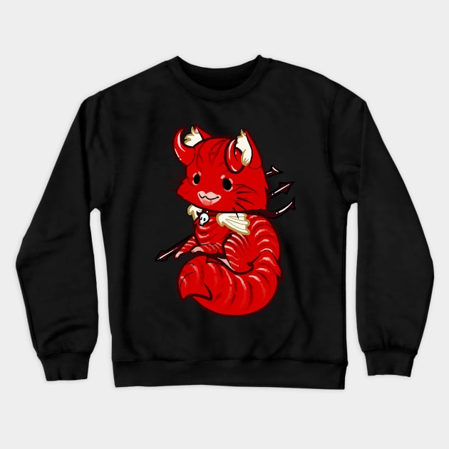 Halloween Chibi Winged Kitty - Red Tabby Devil Cat Crewneck Sweatshirt by nkZarger08